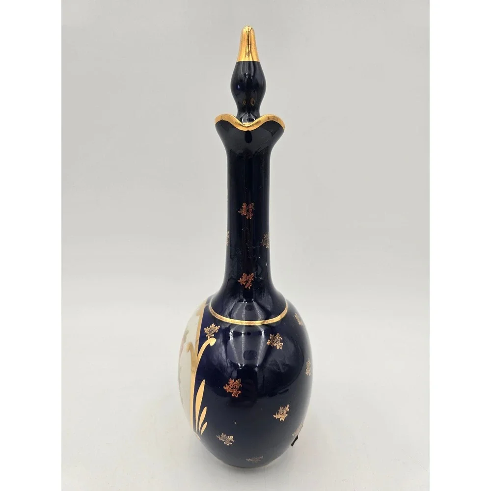 Giffard 1969 Cobalt Blue Porcelain Decanter France Fragonard Courting Scene